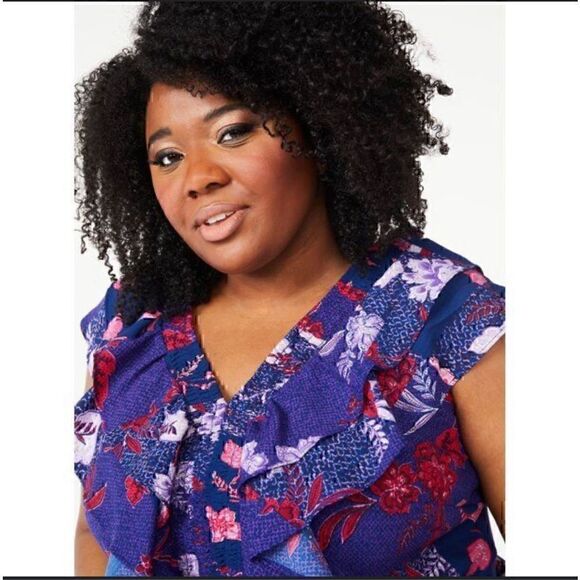 Sofia Vergara Top Womens XXL Blue Pink Floral Sleeveless Ruffle Blouse - Picture 3 of 12